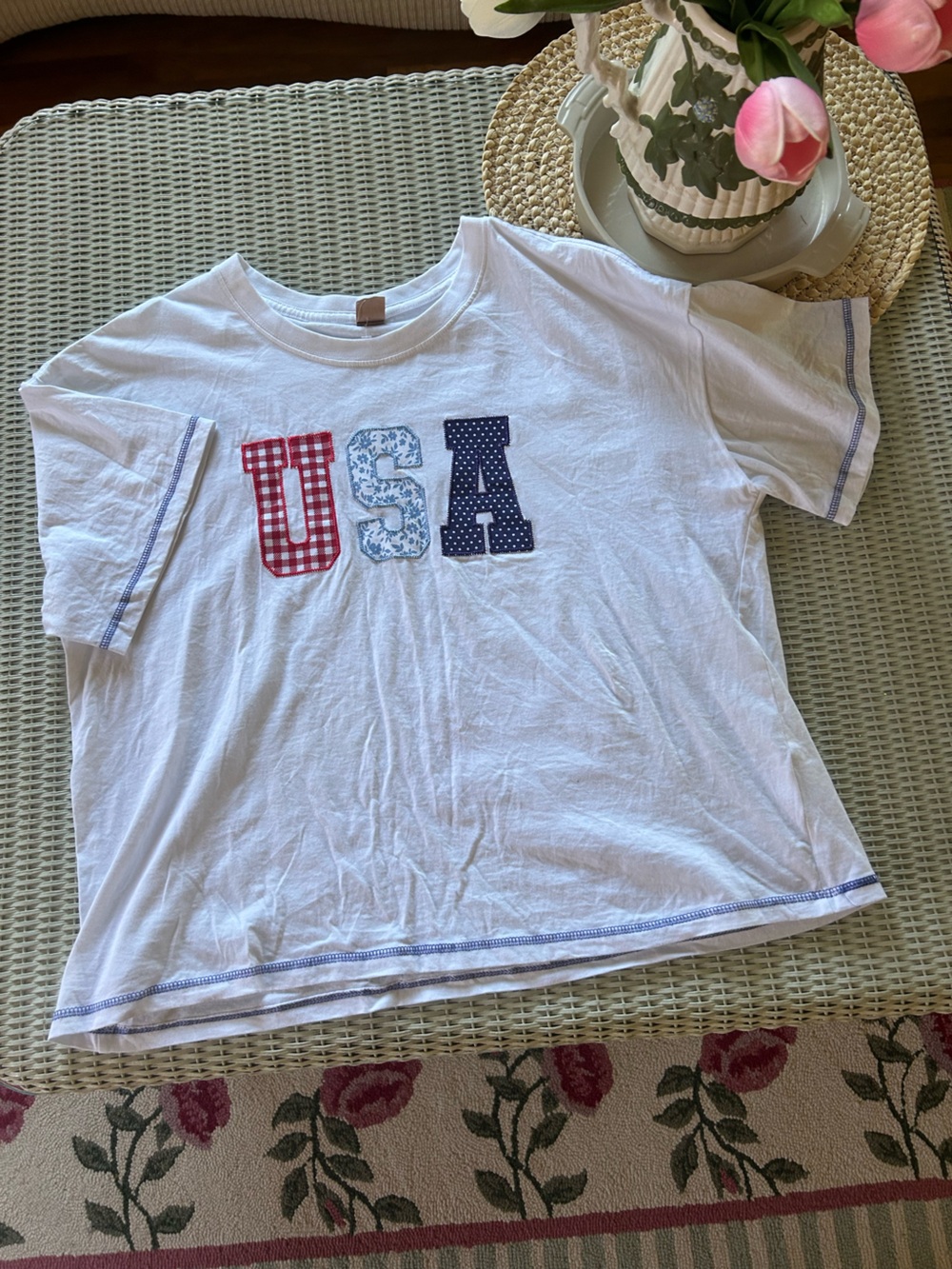 White Short-Sleeve Tee with USA Applique